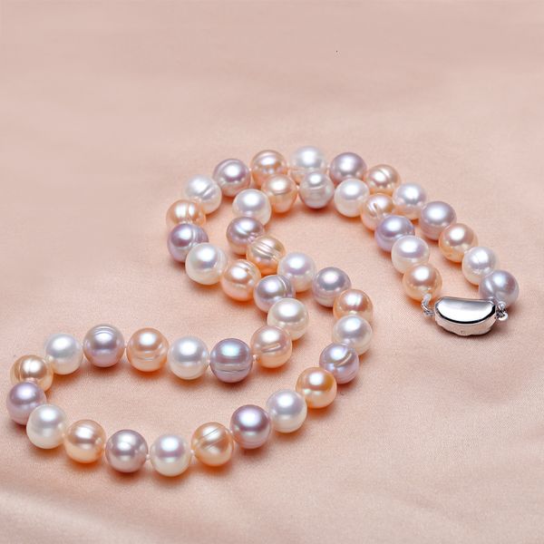 

strands strings natural freshwater pearl necklace threaded 7-8mm pearl necklace 925 sterling silver clasp 230418, Black