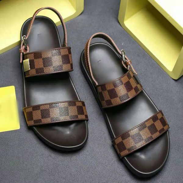 

fashion men sandals brown plaid printed 2023 luxury flat beach designer mens casual sandal, Black