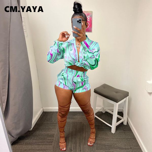 

women's tracksuits cmyaya wave paisley women shorts suit and long sleeve shirt street blouses tracksuit ins two 2 piece set summer outf, Gray