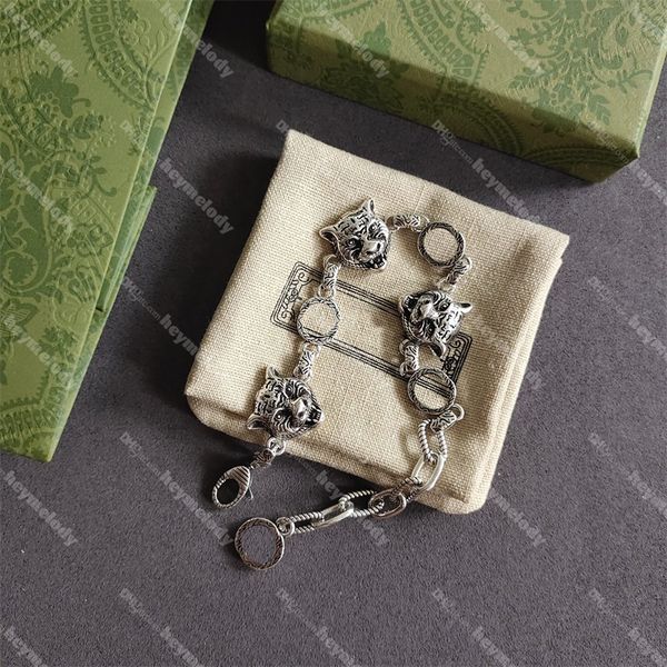 

interlocking letter tiger head bracelets designer silver cuba chain bracelet with box, Golden;silver