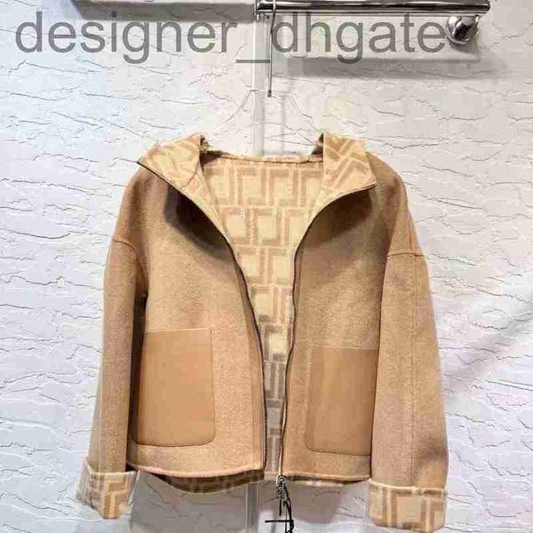 

women's jackets designerwomens designer double f jacket new wool short hooded jacket double-sided with fashionable f bagpipe coat batch, Black;brown