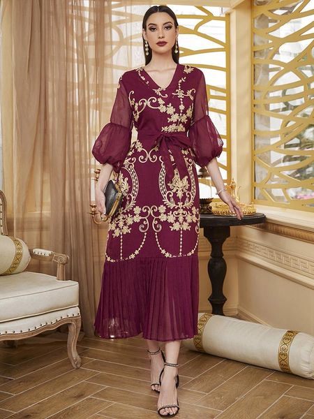 

dresses toleen women chic elegant maxi long dresses 2022 summer luxury puff sleeve belt arabic turkey african evening party robe vestido, Black;gray