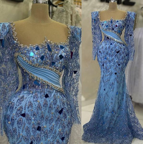

2023 april aso ebi beaded crystals prom dress sequined lace mermaid evening formal party second reception birthday engagement gowns dresses, Black