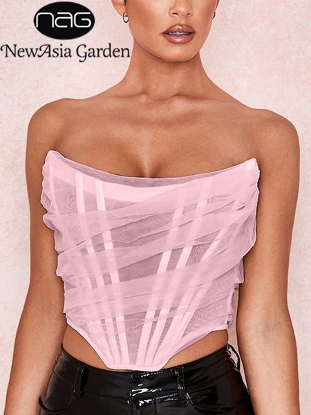 

camisoles tanks asia boning mesh corset slash neck backless ruched summer crop pink strapless tank lavender cropped 230418, Black;white