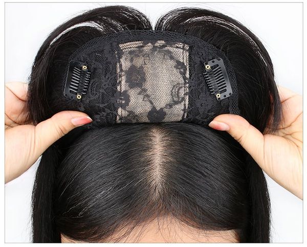 

100% human hair ers toupee with bang for women thinning. 5"x5" hairpiece with bang, realistic part machine made hairpiece 8",, Black;brown