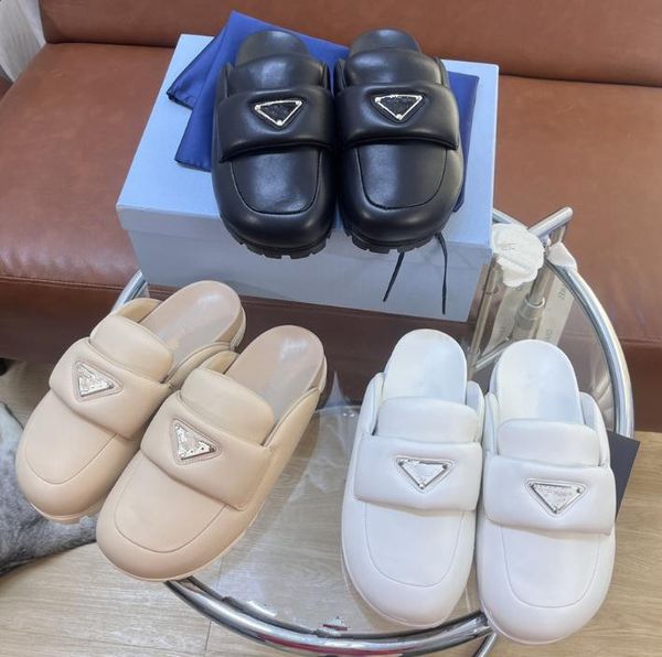 

designer triangle women's moulle slippers and shoes comfortable casual fat bread soft thick black white lady women slippers loafers sho