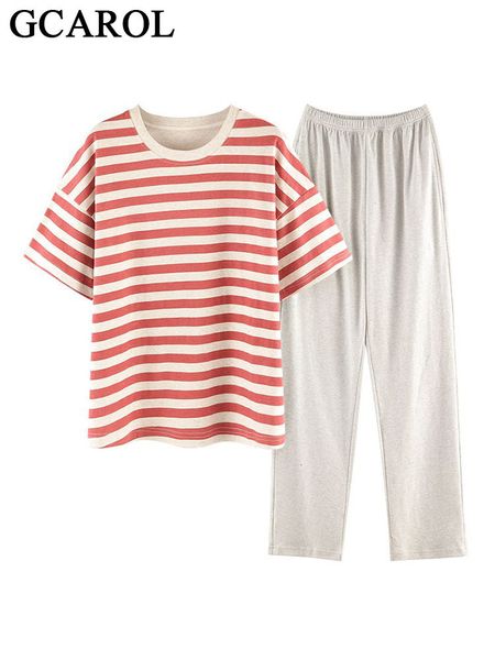 

women's sleepwear gcarol women pajama 2 pcs sets cotton t-shirt elastic waist ankle length pants cartoon plaid sweet home clothes can w, Black;red