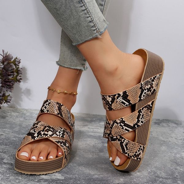 

slippers summer women's slippers roman snake pattern platform women's slippers fashion ladies casual slides wedges female sandals, Black