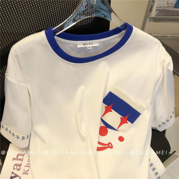 

t-shirt cotton new pocket design simple white tshirt love printed fashion short sleeve korea style streetwear women tees