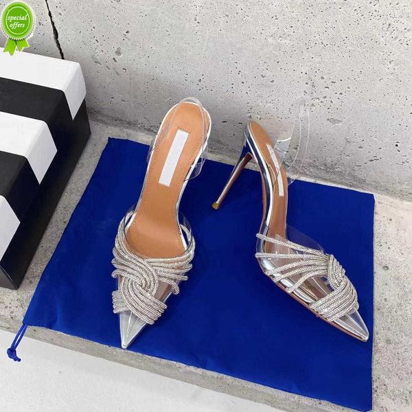 

aquazzura 2023 new wedding dress shoes 7cm 10cm begum bowknot butterfly pvc pumps high heels diamond shine sandals rhinestone transparent wo, Black