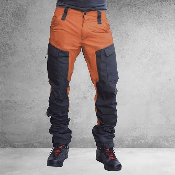 

men's pants men fashion color block multi pockets sports long cargo pants work trousers for daily wear outdoor hiking climbing streetwe, Black