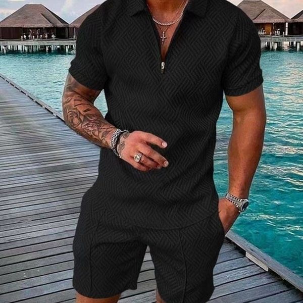 

men's tracksuits men zip up polo shirt and shorts set 230417, Gray