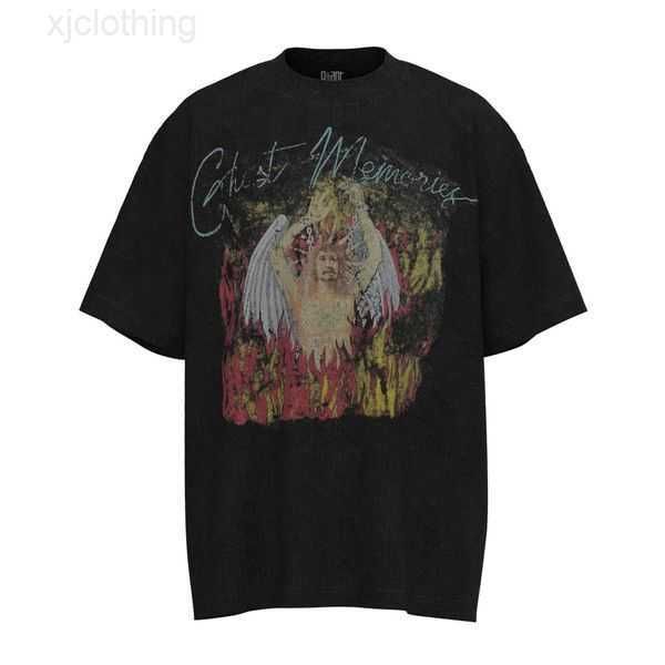 

men's t-shirts high saint michael wash old short sleeve fashion vintage print couple t-shirt men03b5 7fl5u, White;black