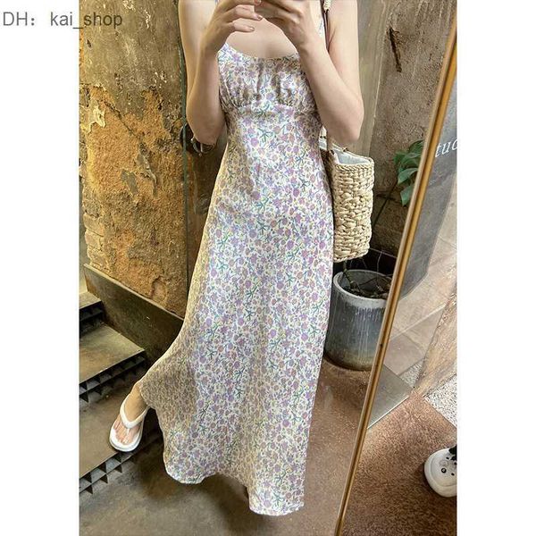 

casual dresses french floral suspender dress for in spring 2023 new gentle backless high waisted slim fitting bottom long skirt 11, Black;gray