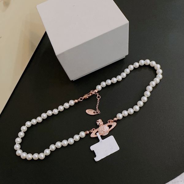 

fashion brand designer pendant necklaces letter viviene chokers luxury women jewelry metal pearl necklace cjeweler westwood for woman chain, Silver