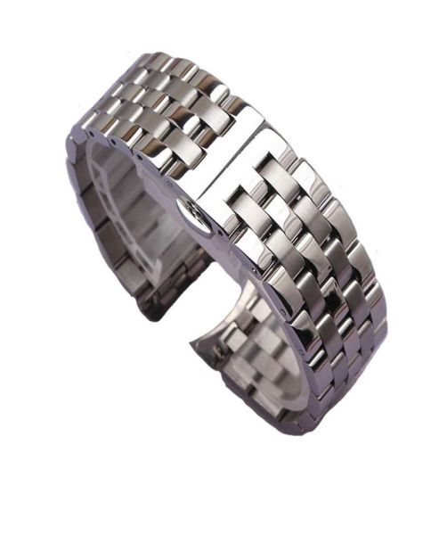 

stainless steel watchband strap polished mixed matte watch band bracelet 16mm 18mm 19mm 20mm 21mm 22mm 24mm silver butterfly buckl8825616, Black;brown