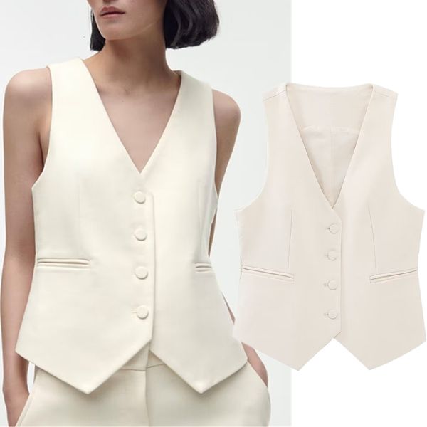 

women's suits blazers maxdutti england sleeveless style fashion elegant beige color vest #039;s single breasted 230418, White;black