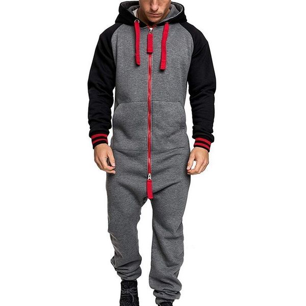 

men's tracksuits fallwinter pajamas onesie home wear patchwork casual hoodie printed zipper suit 230417, Gray