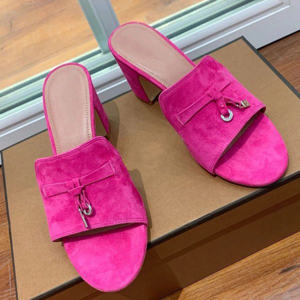 

summer loropianas charms slides embellished suede slippers luxe sandals shoes genuine leather open toe casual flats for women luxury factory, Black