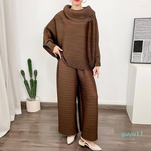 

women's two piece pants superaen pleated set 2023 spring and summer style, White