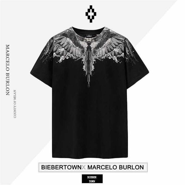 

2023 designer marcelos burlons pink purple winged short sleeve men's and women's street t-shirts summer fashion ins l9fh, White;black
