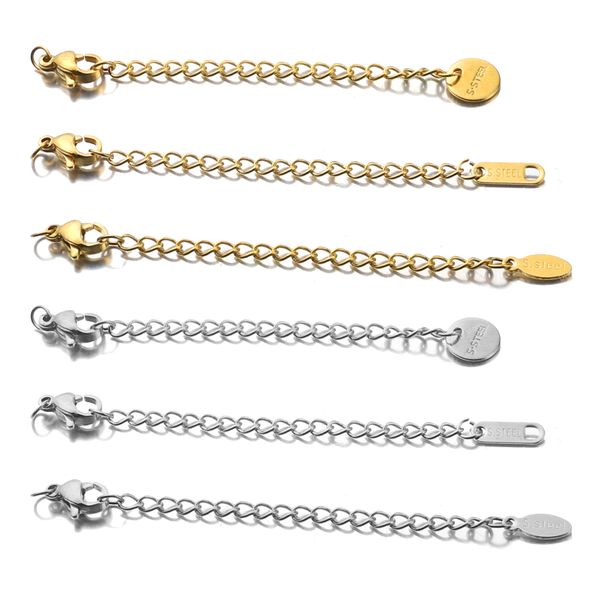 

10pcs/lot stainless steel extended extension tail chain lobster clasps connector diy jewelry making findings bracelet necklace jewelry makin, Blue;slivery