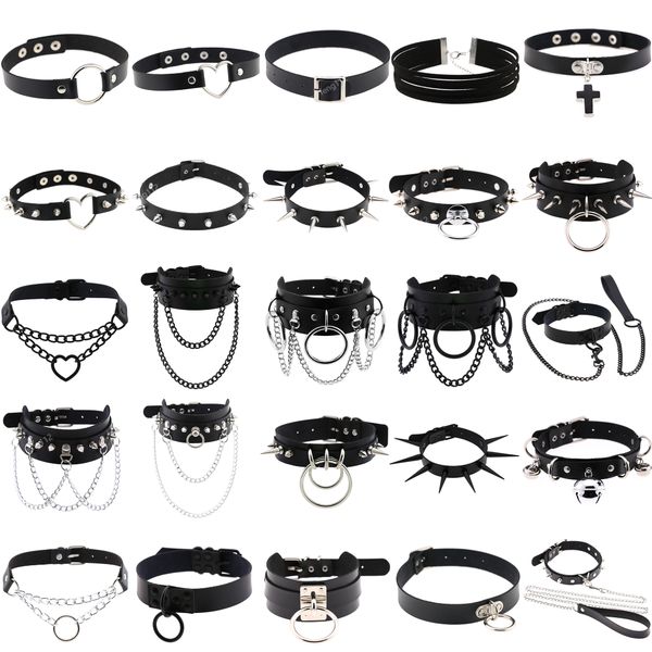 

punk egirl choker collar leather choker bondage cosplay goth jewelry women gothic male necklace harajuku accessories fashion jewelrynecklace, Silver