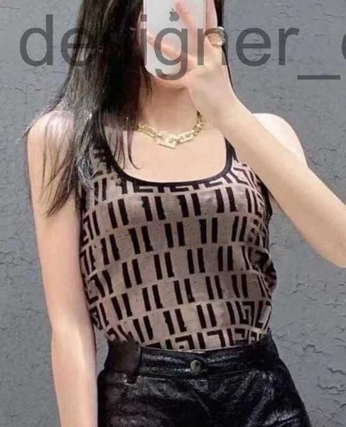 

women's knits & tees designerhigh-quality women's knits designer retro u-neck ff letter jacquard knitted slim-fit camisole size s-, White