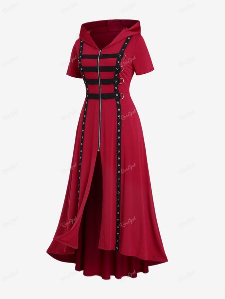 

women's jackets rol plus size gothic hooded grommets dring zip front coat spring summer women short sleeves outwear coats red maxi 4xl, Black;brown