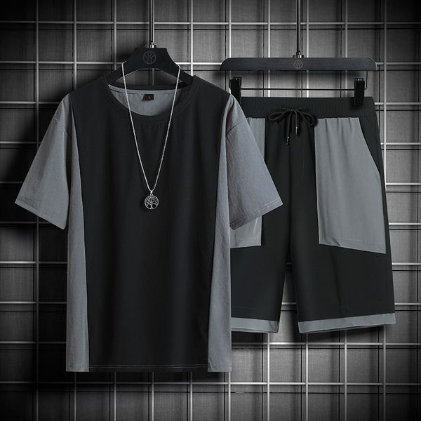 

men's tracksuits summer men's t-shirts sets sportswear oversized clothing short sleeve t-shirt shorts suit tracksuits men for jogg, Gray