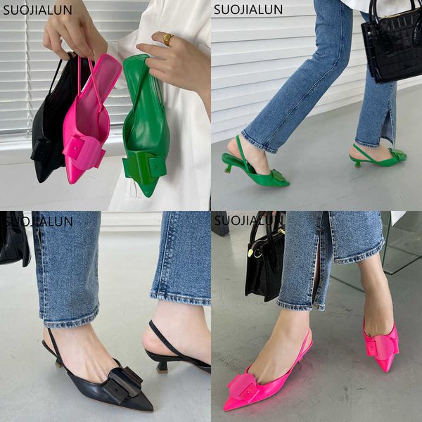 

sandals spring women slingback sandals fashion bow-knot buckle ladies pumps shoes thin low heel pointed toe slip on mules 230316, Black
