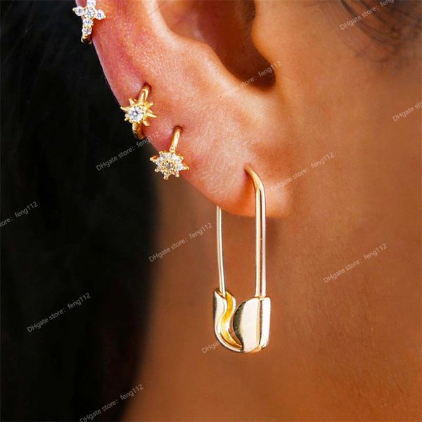 

vg 6ym gold u-shaped stud earrings paper clip pin metal gold rose color earrings jewelry pinna minimalist jewelry wholesale earringsstud ear, Golden;silver