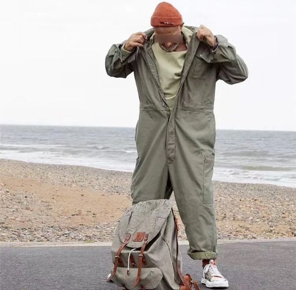 

men s tracksuits men clothing american style multi pocket overalls may khaki fashion brand jumpsuit loose worker s work suit 230417, Gray