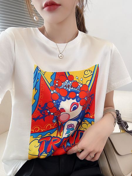 

women's tshirt white silk tshirt women's round neck satin tshirt summer shortsleeved girl shirt spring and summer simple trend wom