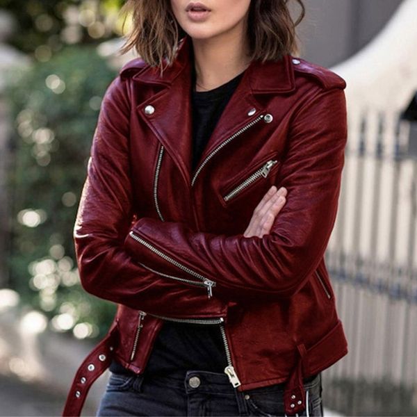 

women's leather faux women bike coat outwear zipper outfit spring autumn wome fashion short thin female jacket motorcycle 230418, Black