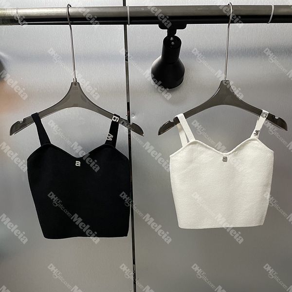 

v neck tank women knitted tees summer vacation with letter rhinestone backless lady vests for party, White