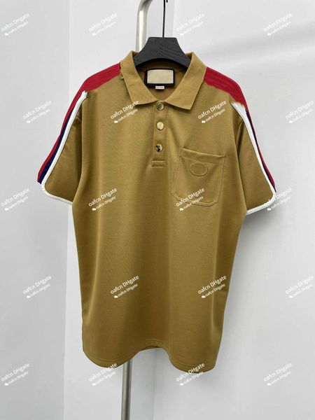 

23ss men's designer t-shirt round neck embroidery printed ribbon knitted cotton polo shirt cotton pumpkin ink glue pattern luxury top, Black;brown