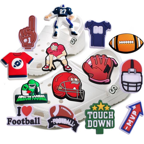 

bag parts accessories football sport pvc silicone pins croc charms for shoe ornament pin croc accessories garden slipper decoration 14p whol, Black