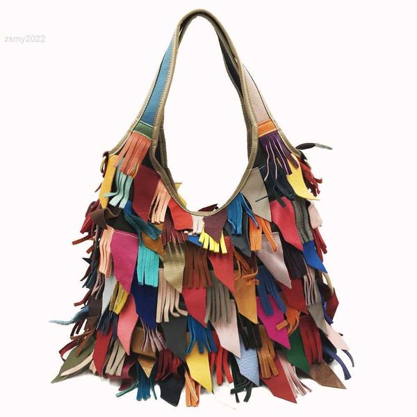 

shoulder bags first layer cowhide women's shoulder bag designer retro handbags genuine leather stitched female tote tassel hobo crossbo