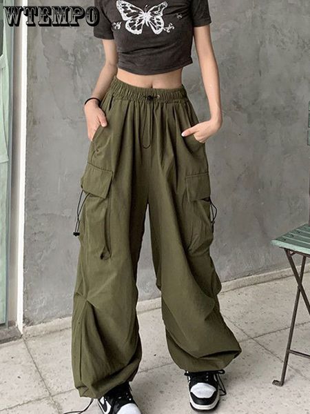 

women's pants capris wtempo y2k casual cargo pants women streetwear drawstring loose wide leg straight trousers fashion lady oversize s, Black;white