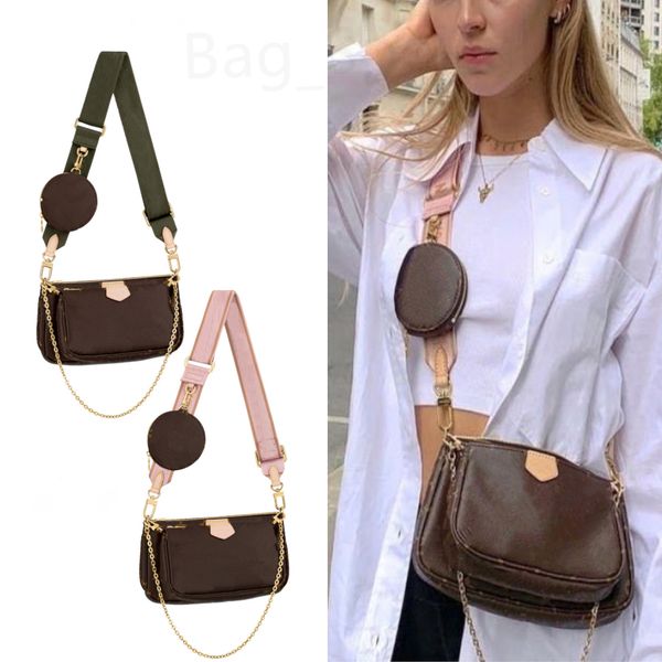 

accessories multi pochette designer shoulder bags 3 piece set women leather chain handbags with purse detachable nylon shoulder strap