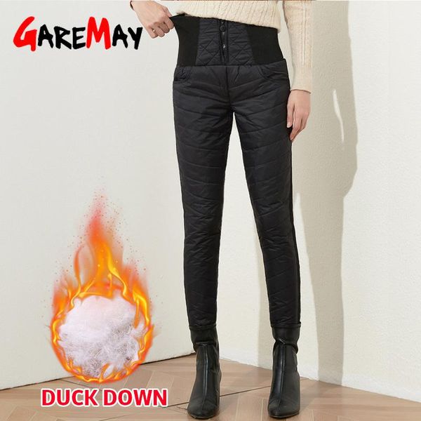 

capris women's winter pants duck down plus size casual classic high waisted trousers female slimming velvet long warm pants for women, Black;white