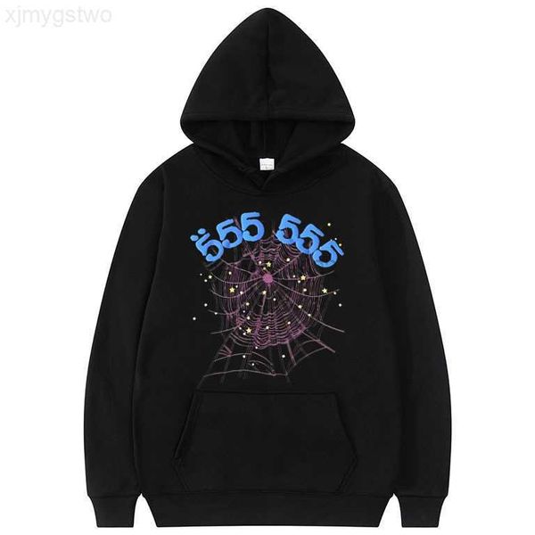 

fashion creativity sp5der 555555 angel number hoodie men women spider web pattern sweatshirt loose clothing g2208134jg74jg7, Black