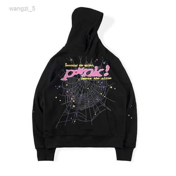 

men's hoodies & sweatshirts hip hop web puff sp5der 555555 hoodie men women 1 young thug angel spider heavy fabric pullover tr3h 7 x9up, Black