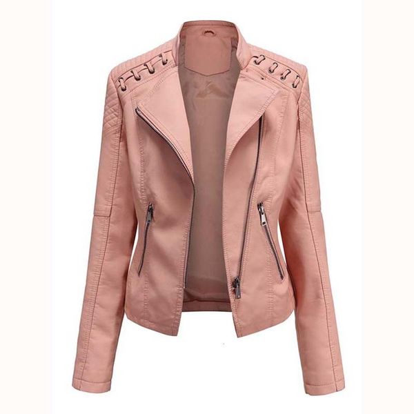 

women's leather faux autumn winter lady pu jacket long sleeve zipper slim motor biker coat female outwear 230418, Black