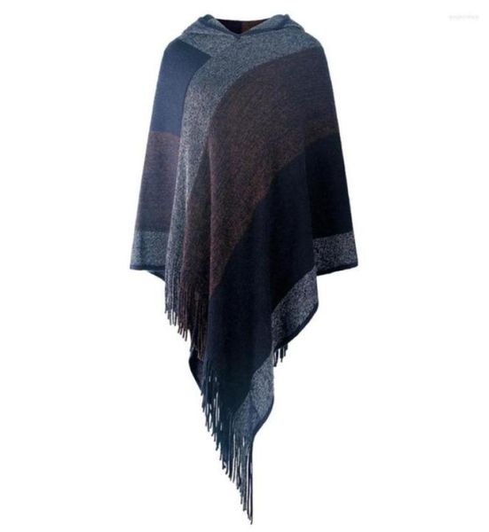 

scarves woman winter poncho stripped pullover tassels shawl party travel vacation po props irregular hem scarf ladies girls7893699, Blue;gray