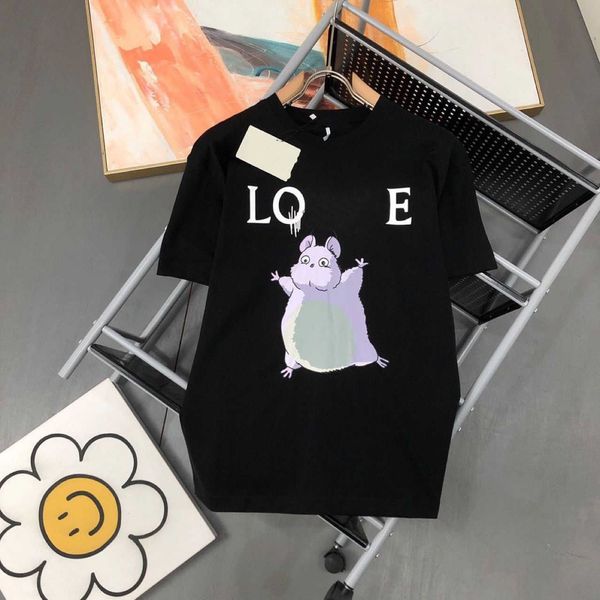 

designer luxury loes classic summer print urban casual pullover flare loose round neck 100% cotton short sleeve t-shirt men and spousewomen, Black;brown