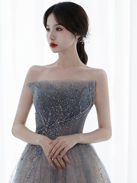 

gray celebrity dresses strapless women beading sequined crystal a-line tulle shiny luxury host prom party gowns quinceanera new, Black;red