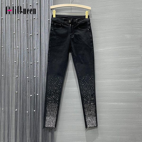 

jeans lente herfst vrouwen vintage black diamonds hoge waisted jeans vrouw enkellange denim broek streetwear mom jeans broek 3xl, Blue