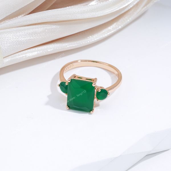 

square big dark green natural zircon rings for women 585 rose gold color vintage opal ethnic fine jewelry luxury rings fashion jewelryrings, Golden;silver